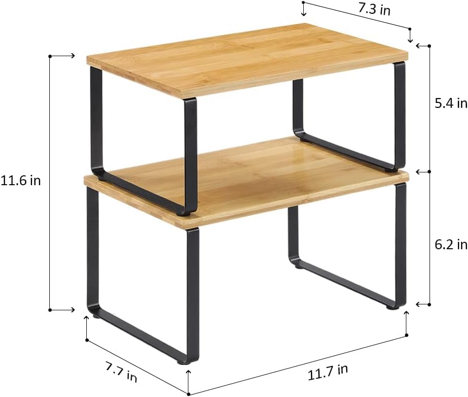 NEX Kitchen Cabinet and Counter Shelf Organizer, Stackable & Expandable, Set of 4, Black and Natural