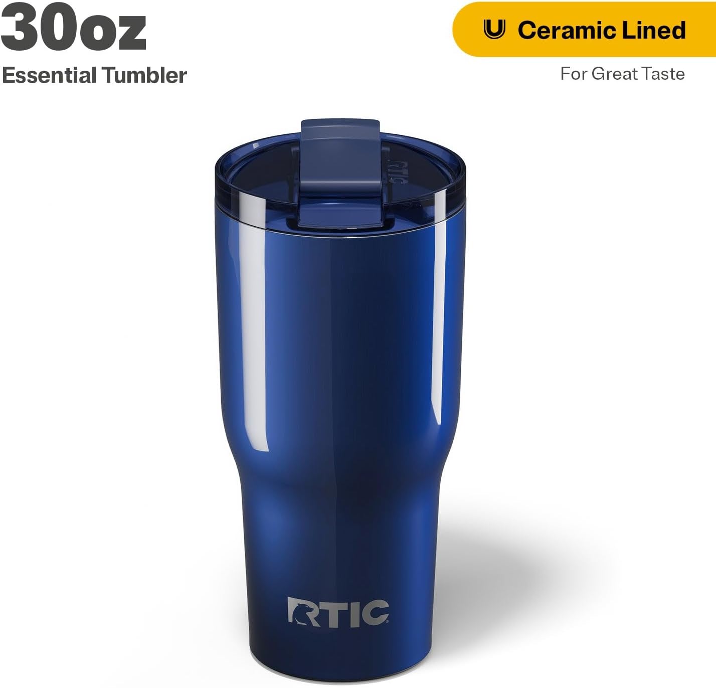 RTIC 30oz Essential Tumbler with Lid, Insulated, Stainless Steel, Metal, Double Wall Vacuum-Insulation, Ceramic Lined, Travel Cup for Iced Coffee, Tea, Hot and Cold Drink, Midnight Dust Metallic