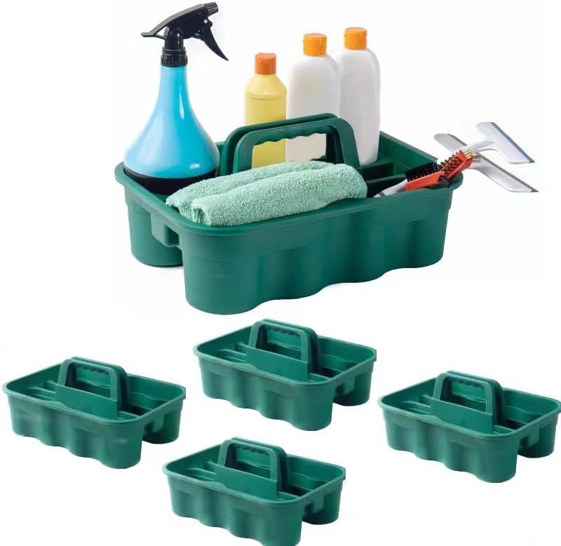 Matthew 5 Pack Large Plastic Tote Tool & Deluxe Supply Cleaning Caddy with Handle Portable Shower Basket Storage Caddy for Cleaning Products,Take-Out Drink,Bathrooms - Green