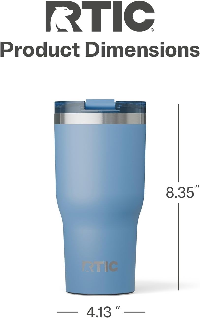 RTIC 30oz Essential Tumbler with Lid, Insulated, Stainless Steel, Metal, Double Wall Vacuum-Insulation, Ceramic Lined, Travel Cup for Iced Coffee, Tea, Hot and Cold Drink, Denim