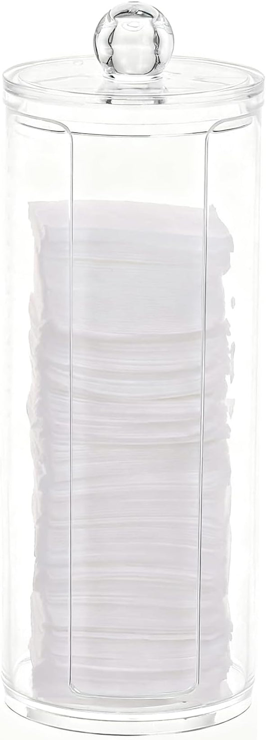AXX Qtip Dispenser Apothecary Jars Bathroom - Qtip Holder Storage Canister Clear Plastic Jar for Cotton Swab,Q-Tips,Cotton Rounds (M#Clear 1Pcs)