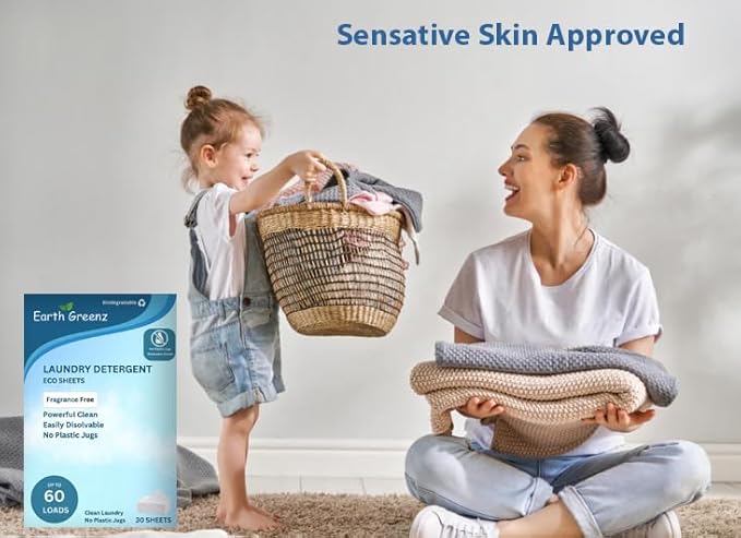 Laundry Detergent Sheets - Fragrance Free - No Plastic Jug (60 Loads) 30 Sheets, Liquidless Technology