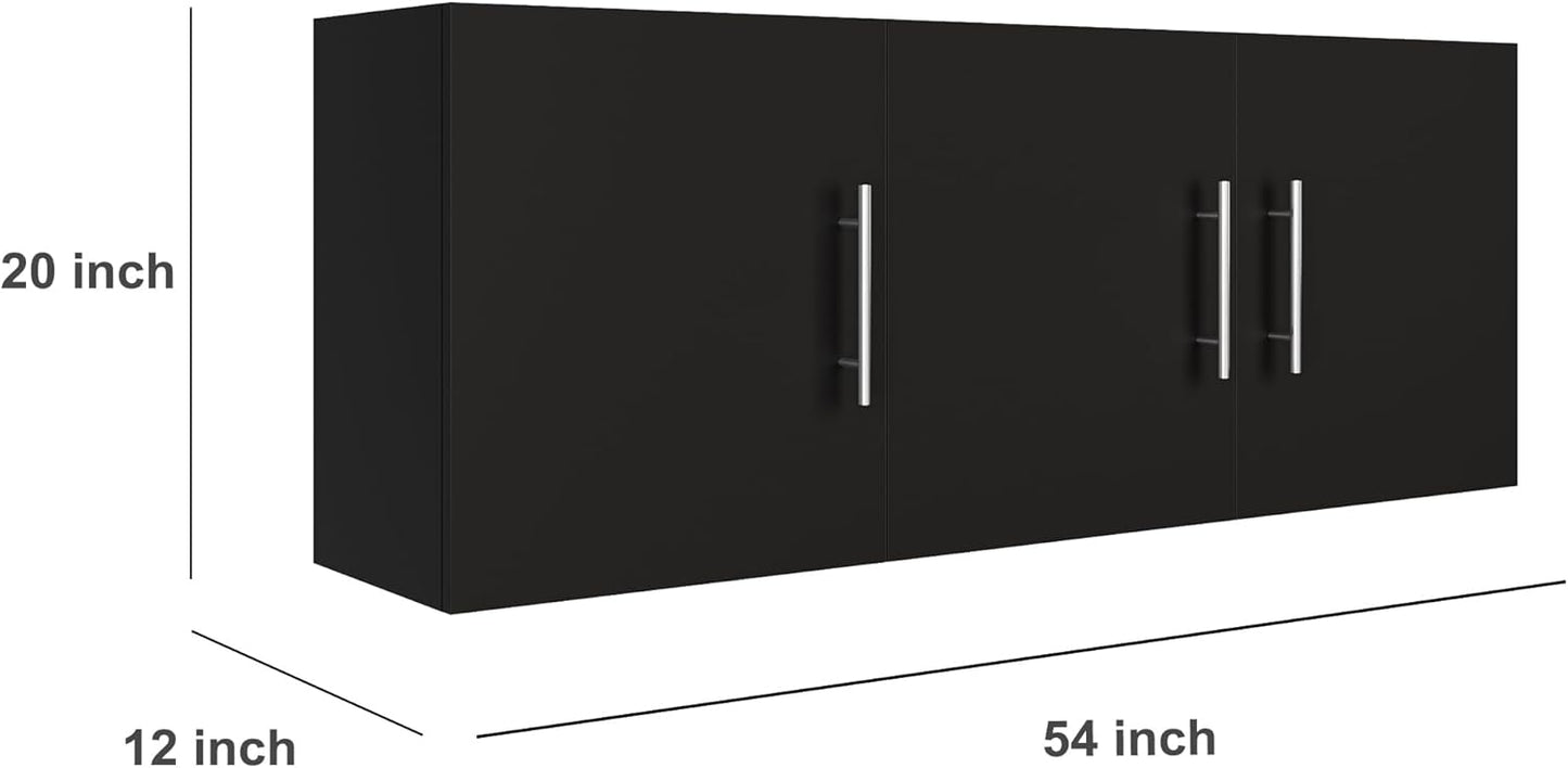 Laundry Wall Cabinet, 54"W x 12"D x 20"H Wooden Wall Mounted Storage Cabinet, 3 Door Cabinet with Soft Close and Metal Handle and Adjustable Shelf, for Kitchen, Garage, Laundry, Bathroom, Black