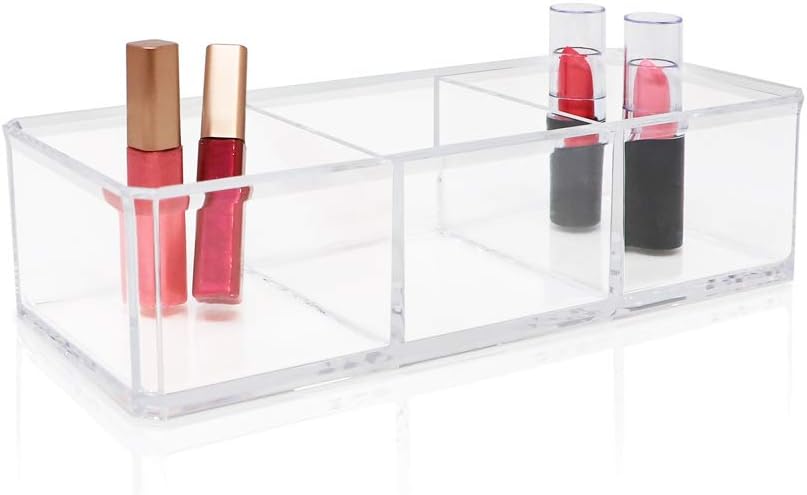 Isaac Jacobs Clear Acrylic 3 Section Organizer- Three Compartment Drawer Tray and Storage Solution for Office, Bathroom, Kitchen, Supplies, and More (Clear)