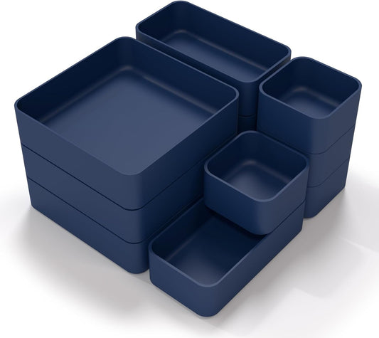 CHANCETSUI 11-Piece Stackable Drawer Organizer Set, Multi-size Desk Drawer Organizer Trays Vanity Storage Bins for Storing Makeup, Stationery, Utensils in Bathroom Dresser, Office and Kitchen