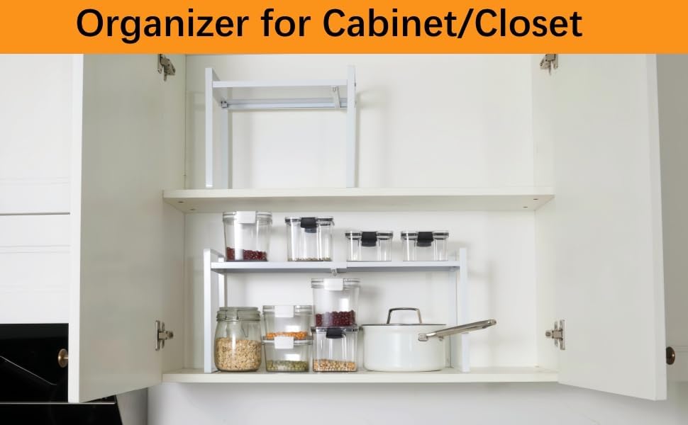 2-Pack Expandable Shelf Organizer for Kitchen Countertop, kitchen organizers and storage，under sink expandable shelf organizer