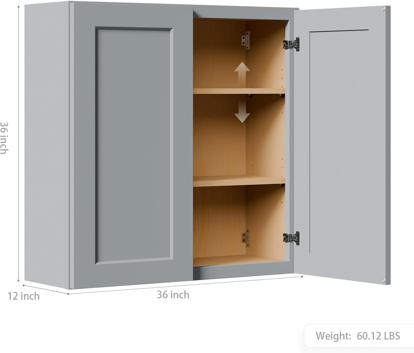 36 Inch Laundry Room Cabinets Wall Mounted, Solid Wood Over The Toilet Storage Cabinet, Bathroom Organizer Cabinets with 2 Door & Shelves, Easy to Assemble for Kitchen, Garage - Dark Gray