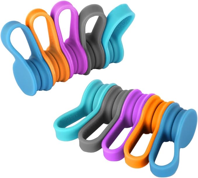 Kanemc Magnetic Cable Ties 10-Pack 5 Colors, Silicone Cord Twist Ties Magnet Strap For Charging Wire Organizer, Earphone Cords Wrap, Fridge Magnets, Storage Or Travel