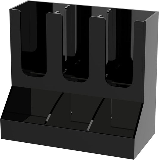 Richboom Cup and Lid Organizer, 6 Compartments with 2 Removable Dividers Coffee Station Countertop Cup Dispenser Condiment Organizer Accessories Caddy for Breakroom, Office, Home - Black