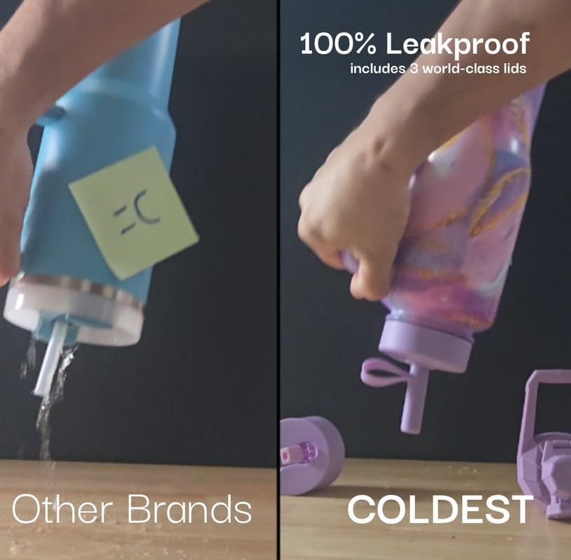 Coldest Tumbler with Handle and Straw - 100% Spill Proof Tumbler with Straw (3 Lids) - Stainless Steel Insulated Leakproof Tumblers for Women & Men - Cup Holder Friendly - 46 oz (Purple Nova)