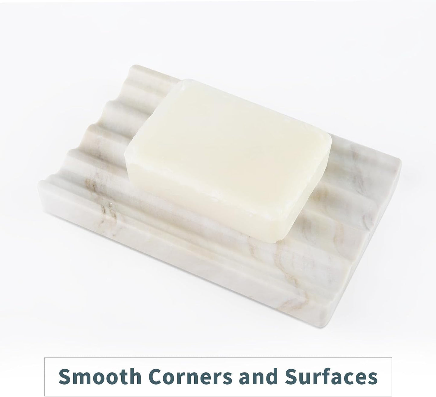 Soap Holder, Marble Soap Dish for Shower, Bar Soaps Holder with Water Ripple Design, Easy Cleaning Soaps Saver for Kitchen Sink，Bathroom, Executive Greek Natural Stone Tray(Agiax)