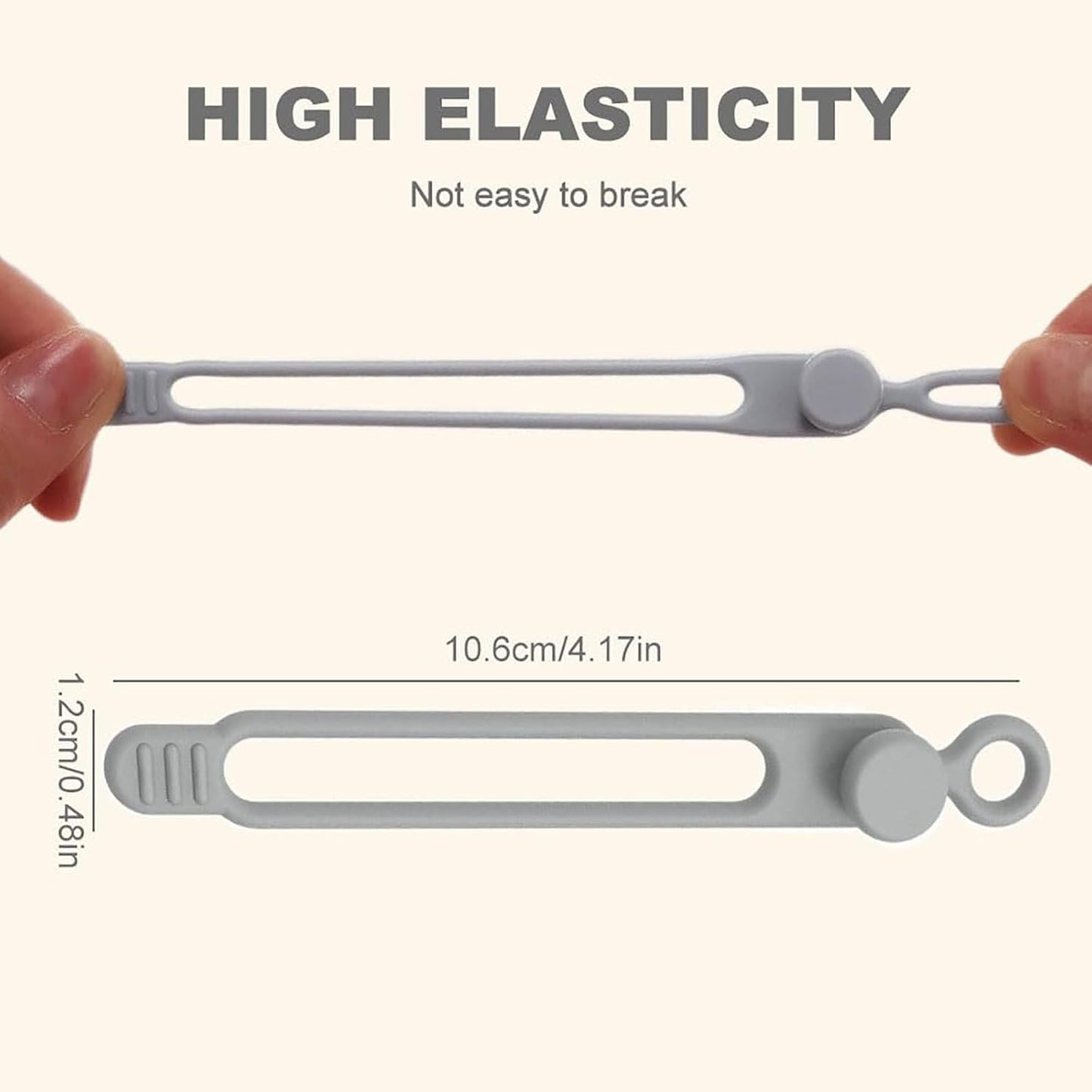 HISKI Silicone Cable Ties, Reusable Cable Management Organizer, Multipurpose Elastic Cord Organizer, Grey, 10 Pcs