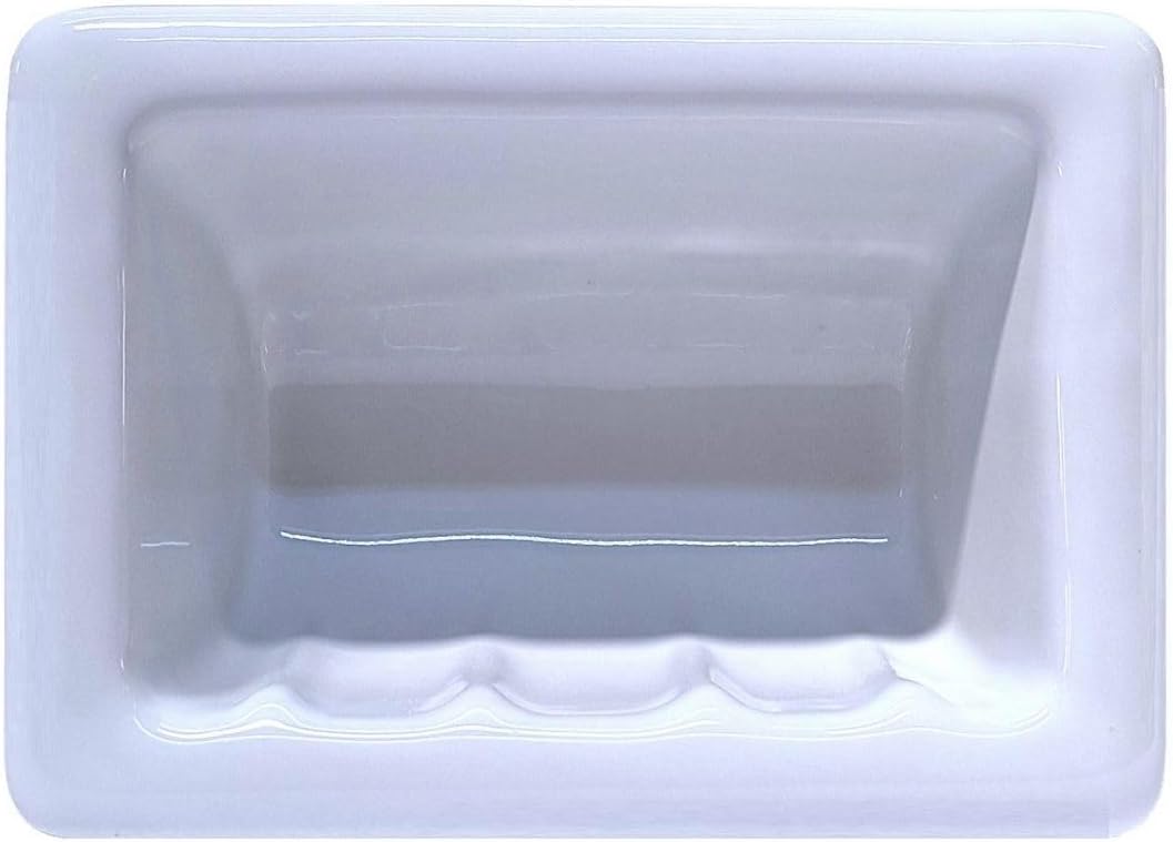SereneDrains Recessed Ceramic Soap Dish Bar Holder Shower Wall Mount Tray Bathroom Accessories Niche Decorative (White Glossy, 6.5" x 4.5")