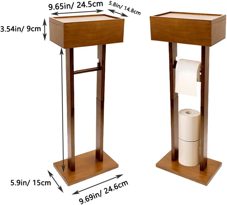 Wooden Toilet Paper Holder Stand with Storage Shelf Box, Toilet Paper Roll Holder Stand Bathroom Organizer for Bathroom Decor Farmhouse Toilet Paper Storage (Dark Color)