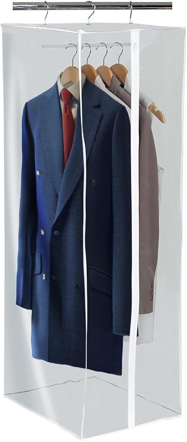 Garment Bag - Clear Hanging Closet Organizer - Durable Zippered Cover with Rod Protects Dresses, Suits, and Jackets from Dust and Moist- Top Metal Frame to Keep All Your Stuff in Shape- 60" x 20" x 15