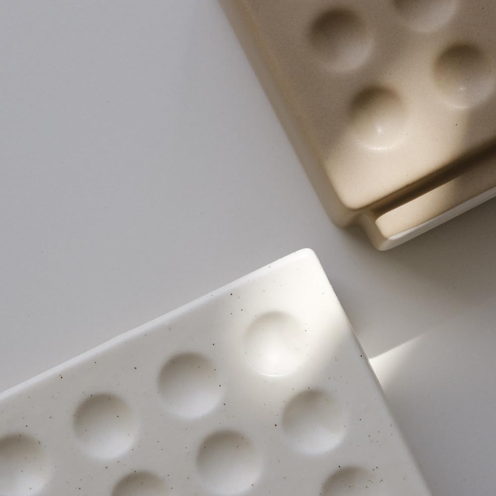 WENSHUO Abstract Square Face Pen Holder, Modern and Minimalistic Desk Accessories (Matte Crème)