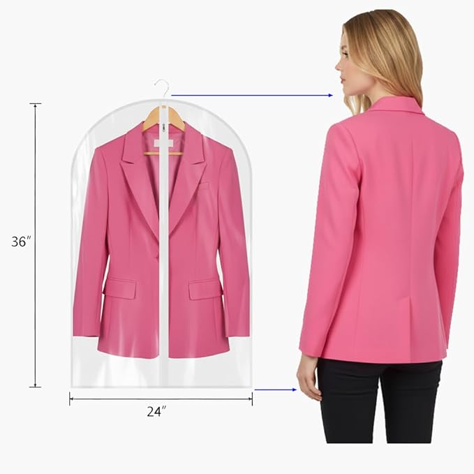 36” All Clear Garment Bags for Women Suit Bags - PEVA Waterproof Suit Cover with Zipper for,Hanging Clothes, Coats - Durable Dresser for Closet Storage, Dustproof & Moisture Resistant - 36”/12 Pack