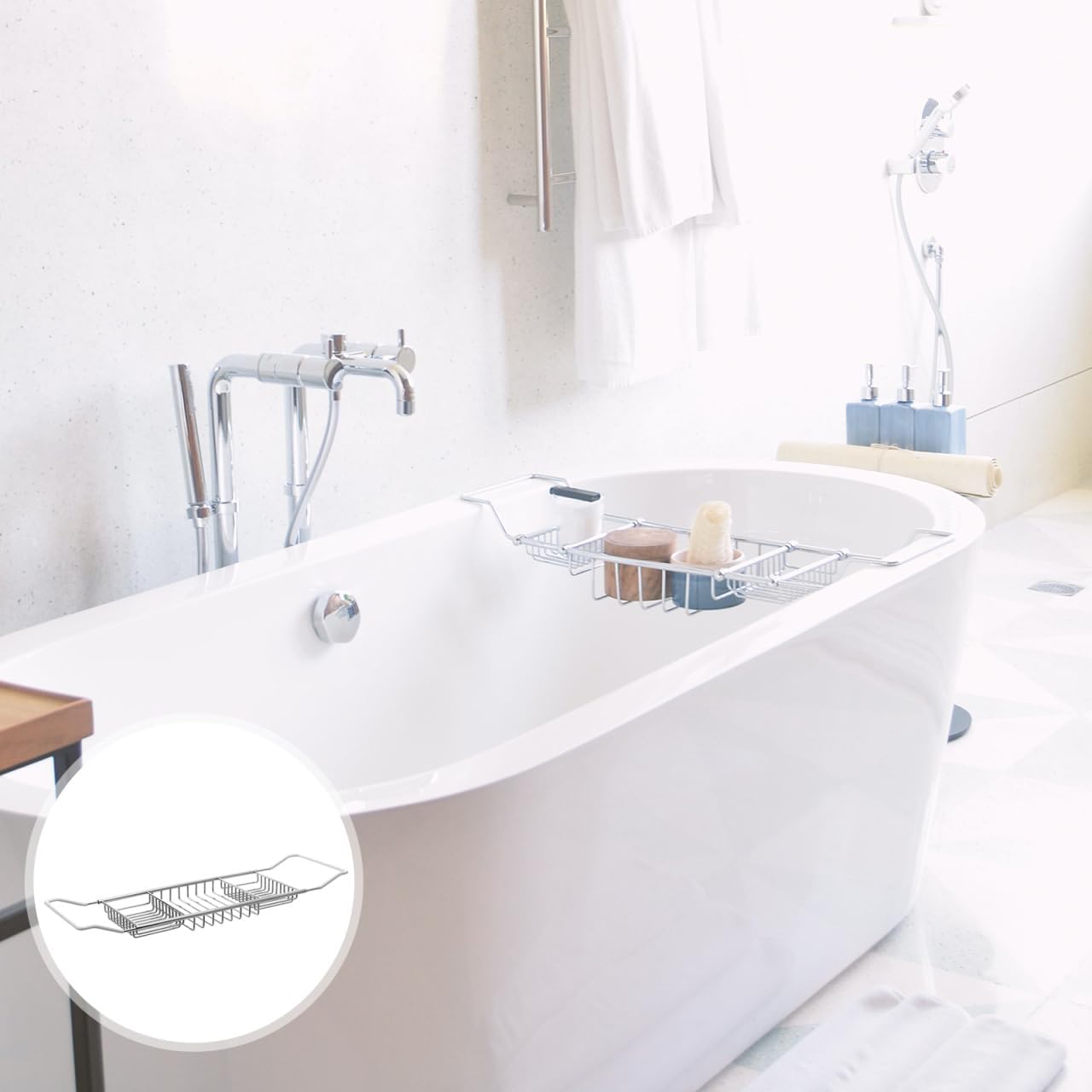 Cabilock Bathtub Tray - Stainless Steel Shower Tray, Expandable Extra Wide Bath Tub Organizer, Over The Tub Shelf Rack for Bathroom Accessories