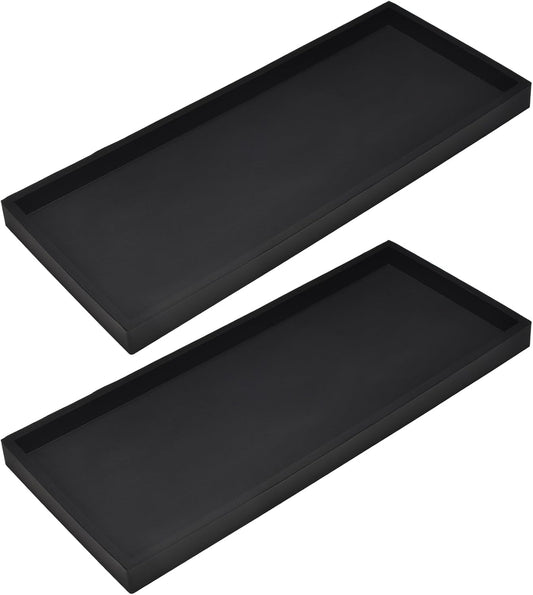 DNC Bathroom Vanity Tray for Counter, 2PC 11.8" Silicone Kitchen Sink Soap Tray for Countertop Dish Holder Dispenser Toilet Tank Desk Organizer Black