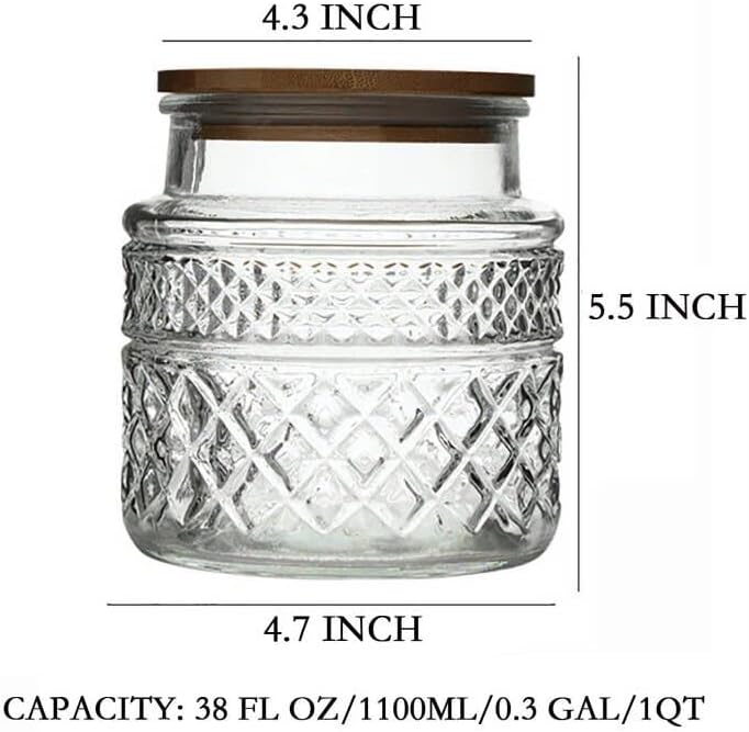 38 FL OZ Large Glass Storage Jar Food Storage Container with Airtight Bamboo Wooden Lid for Candy Snack Coffee Tea Nuts Airtight Glass Jars Kitchen Containers Cereal Canisters Vintage Glass Canisters