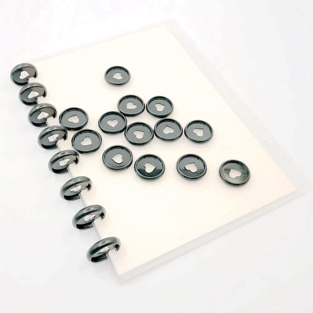 100pcs Planner Expander Discs 0.94Inch Book Binding Disc For Discbound Notebook Accessories Heart Binder Rings(Black,0.94inch/24 mm)