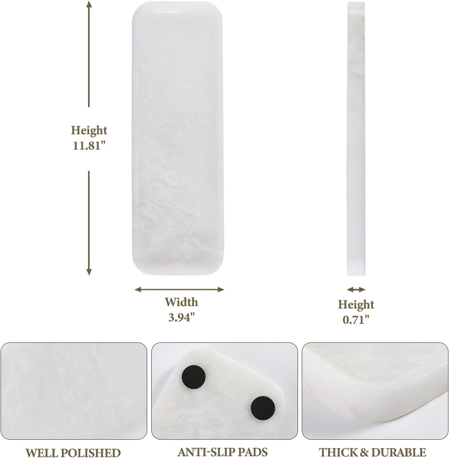 Koville Marble Tray for Bathroom Sink, 12"x4" Natural Stone Vanity Tray for Kitchen Dresser Countertop, Rectangular Decorative Marble Tray for Jewelry Perfume Trinket(White)