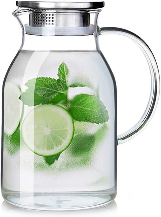 68OZ Glass Pitcher with Lid and Spout - High Heat Resistance Pitcher for Hot/Cold Water & Iced Tea (2.0L)