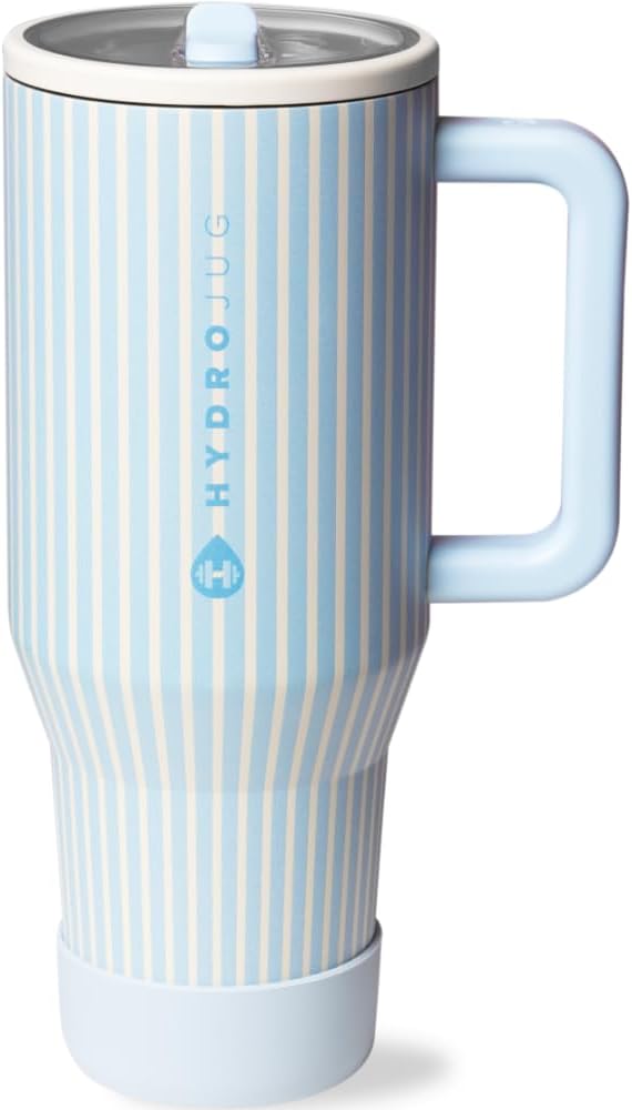 HydroJug Traveler - 40 oz Water Bottle with Handle & Flip Straw - Fits in Cup Holder, Leak Resistant Tumbler-Reusable Insulated Stainless Steel & Rubber Base - Gifts for Women & Men, Cape Cod