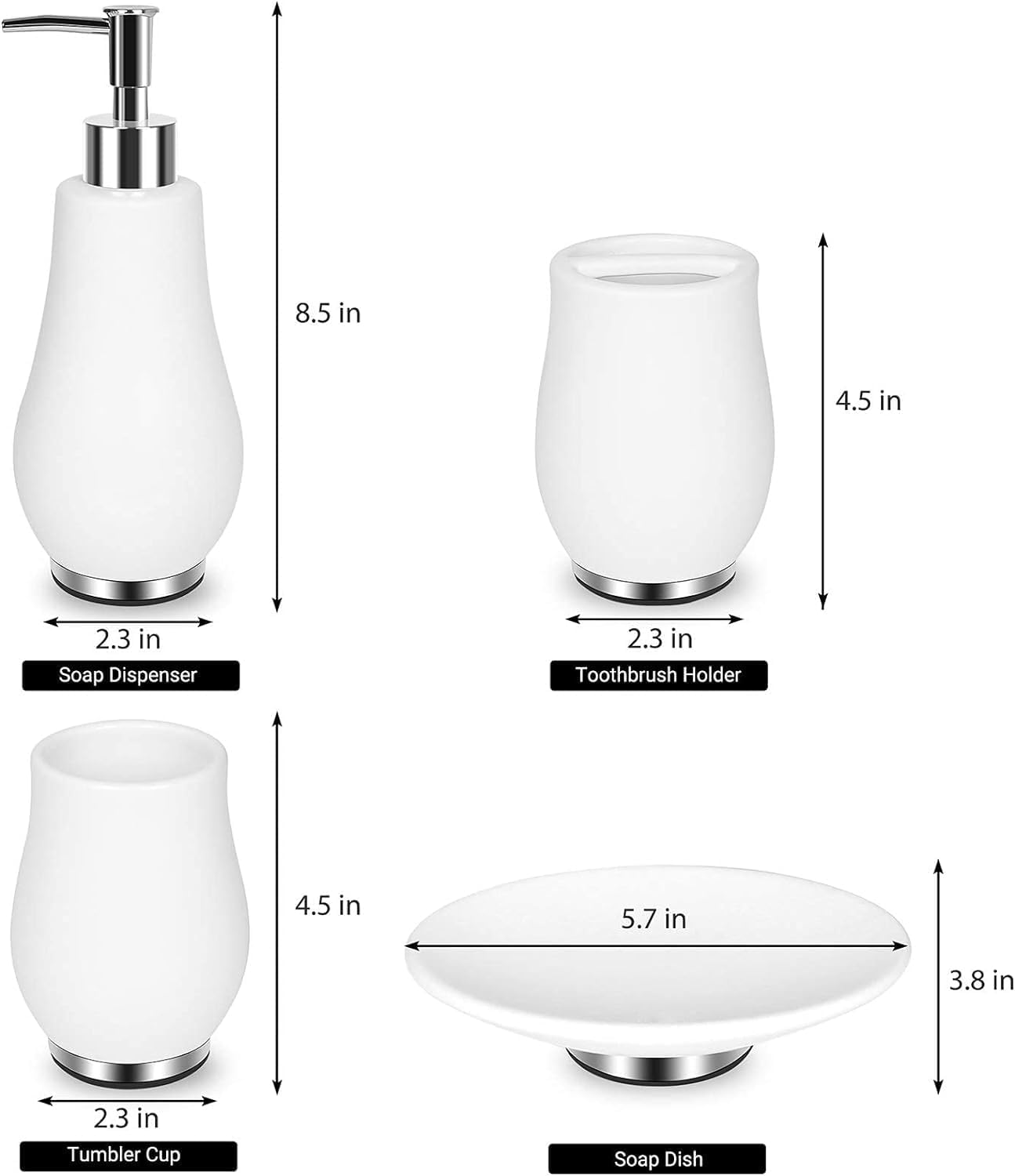 Bathroom Accessories Set 4 Pcs Toothbrush Holder Soap Dispenser Ceramic Bathroom Accessory Set with Toothbrush Cup Soap Dish Tumbler White