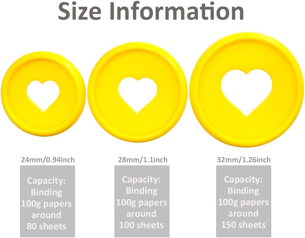 100pcs Planner Expander Discs 0.94Inch Book Binding Disc For Discbound Notebook Accessories Heart Binder Rings(Yellow,0.94inch/24 mm)
