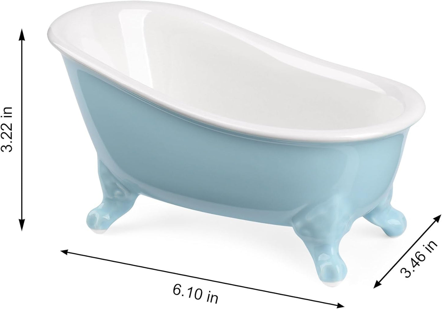6.1" Vintage Ceramic Mini Decorative Clawfoot Bathtub Bar Soap Dish, Kitchen Sponge Holder and Shower Tray for Bathroom, 1 Pack (Baby Blue)