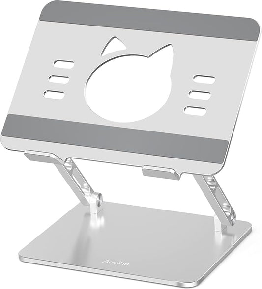 Laptop Stand for Desk – Portable Adjustable Laptop Riser & Holder, Foldable Computer Stand Compatible with MacBook Air Pro, Dell, HP, Lenovo (10"-17.3"), Featuring Cat Panel Design, Silver
