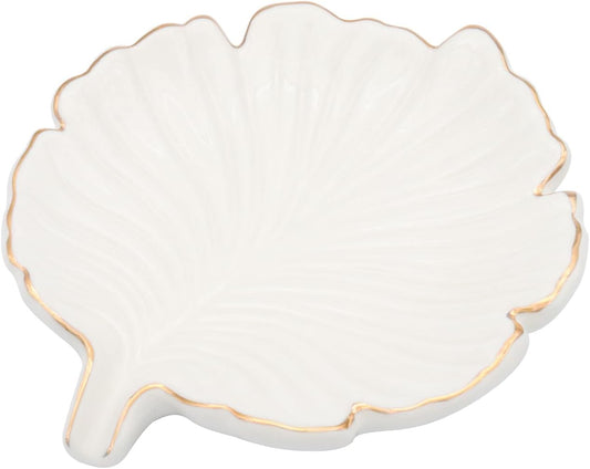 White Leaf Bathroom Soap Dish,Ceramic Soap Dish Holder in Palm Leaf Style,Self Draining Design and Used to Hold Various Small Bathroom and Kitchen Accessories