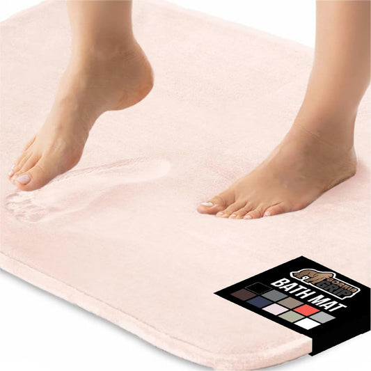 GORILLA GRIP Memory Foam Bath Mat, Soft Absorbent Velvet Bathroom Mats, Durable Dots on Underside, Machine Washable Bathmat, Carpet Rug Room Decor for Shower Tub Floor RV, 24x17 Rugs, Pink