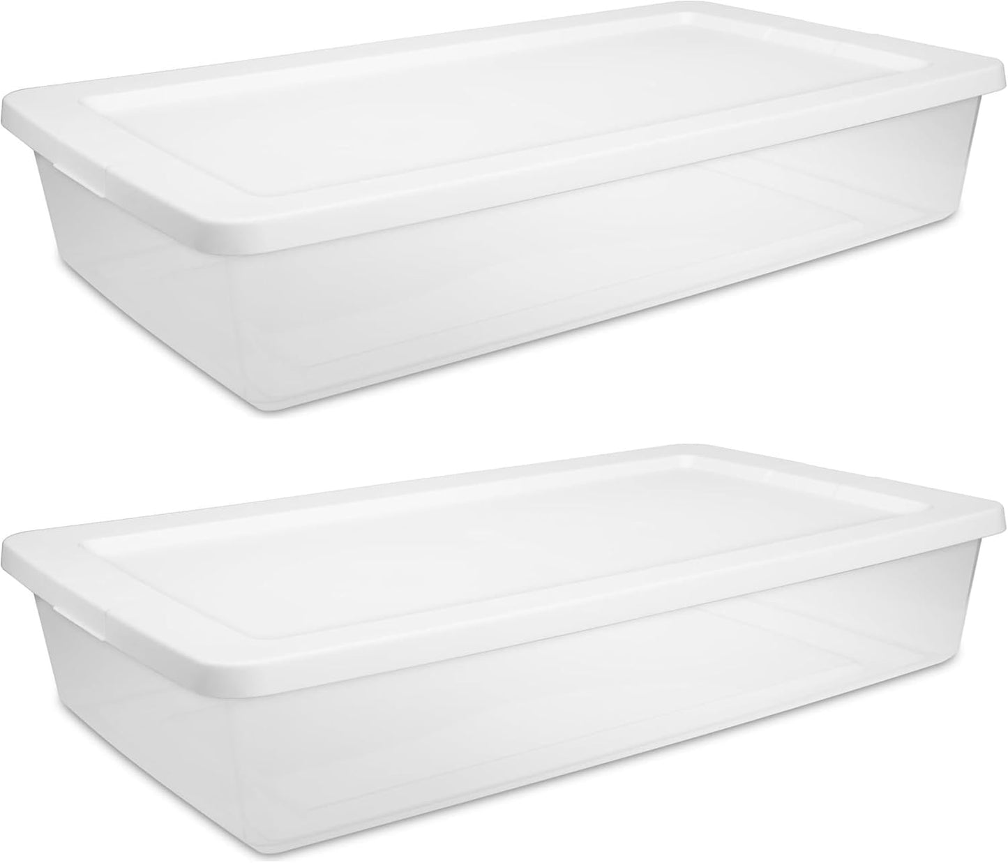 2 Pack Under Bed Storage Bin with Lid,41 Quart Clear Plastic Container for Clothes Linens,29.5x18x6 Inch Stackable Organizer Box with Snap-On Cover,Transparent Underbed Design