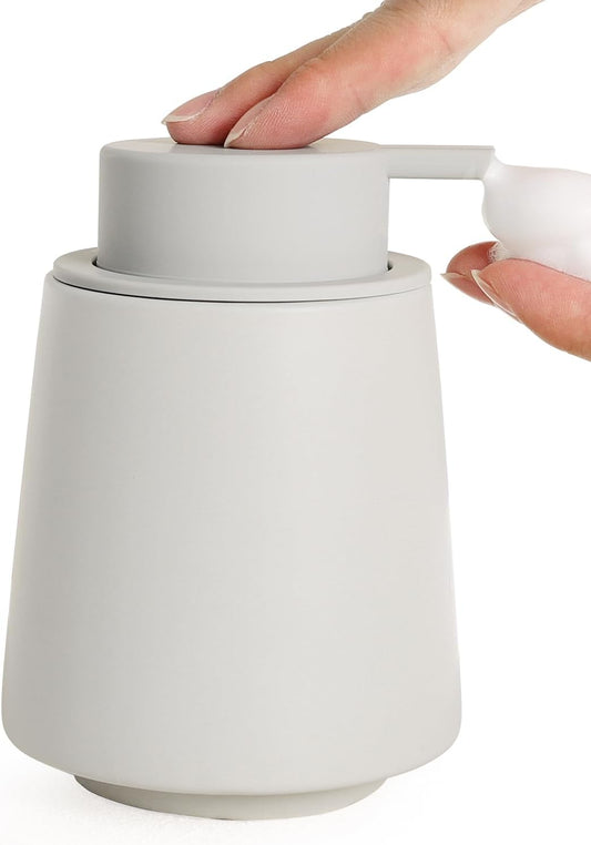 INGOFIN Ceramic Foaming Soap Dispenser -14 oz Foam Hand Soap Dispenser Bathroom, Modern Refillable Dish Wash Bottle for Kitchen with Large Pump, Matte Grey