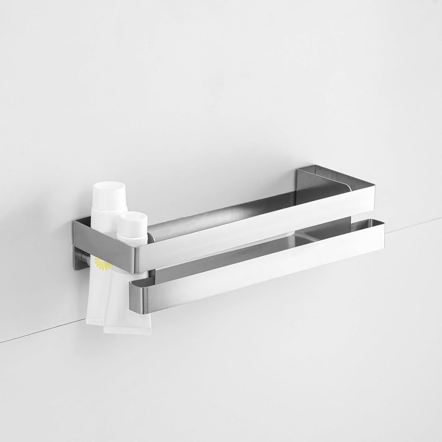 No Drilling Shower Caddy Rustproof Bathroom Organizers and Storage Large丨Wall-Mounted Shelves丨Stainless Steel Shower Rack for Bathroom Decor & Storage - Silver