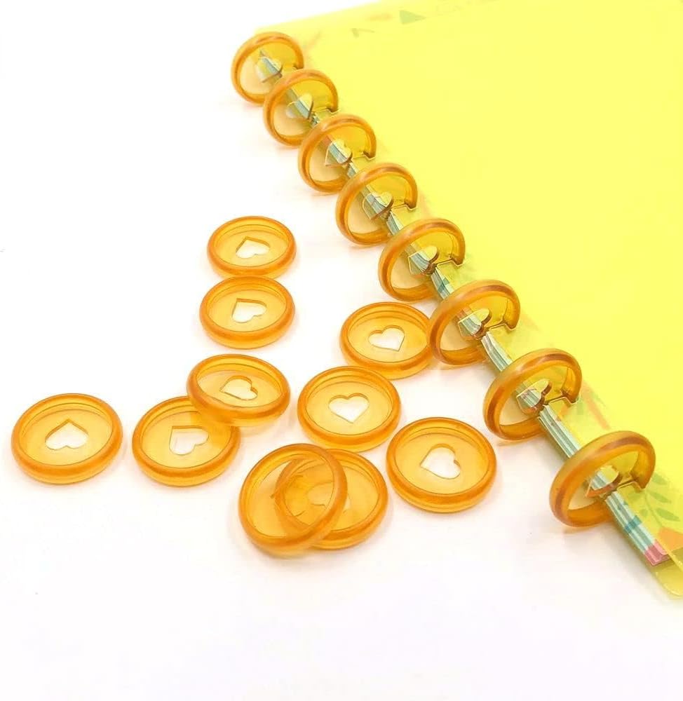 100pcs Planner Expander Discs 0.94Inch Book Binding Disc For Discbound Notebook Accessories Heart Binder Rings(Transparent Orange,0.94inch/24 mm)