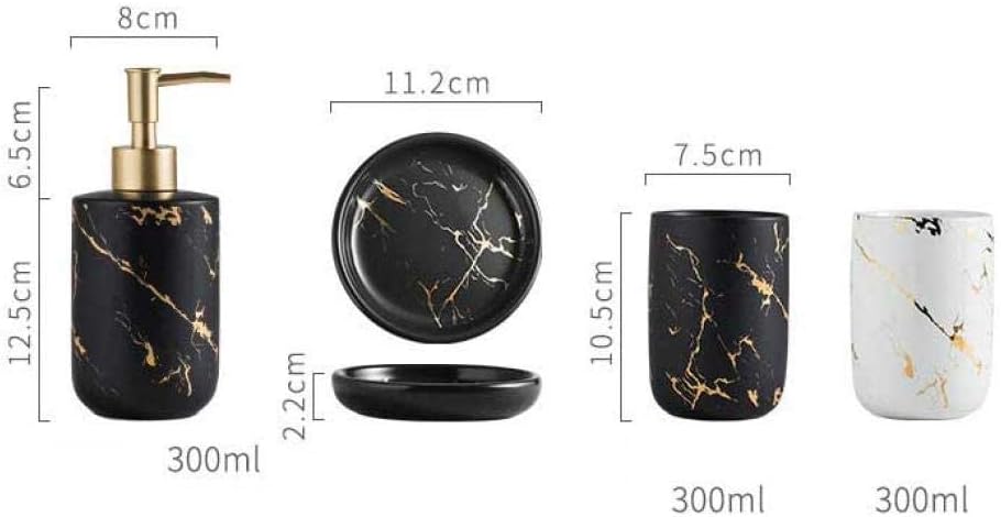 Ceramics Creative Golden Black Marble Pattern Marble Bathroom Accessories Set,3 Pieces Include Soap Dispenser, Tumblers,Soap Dish,4 Pieces Set Bathroom Accessories (Gray（Three Piece）)