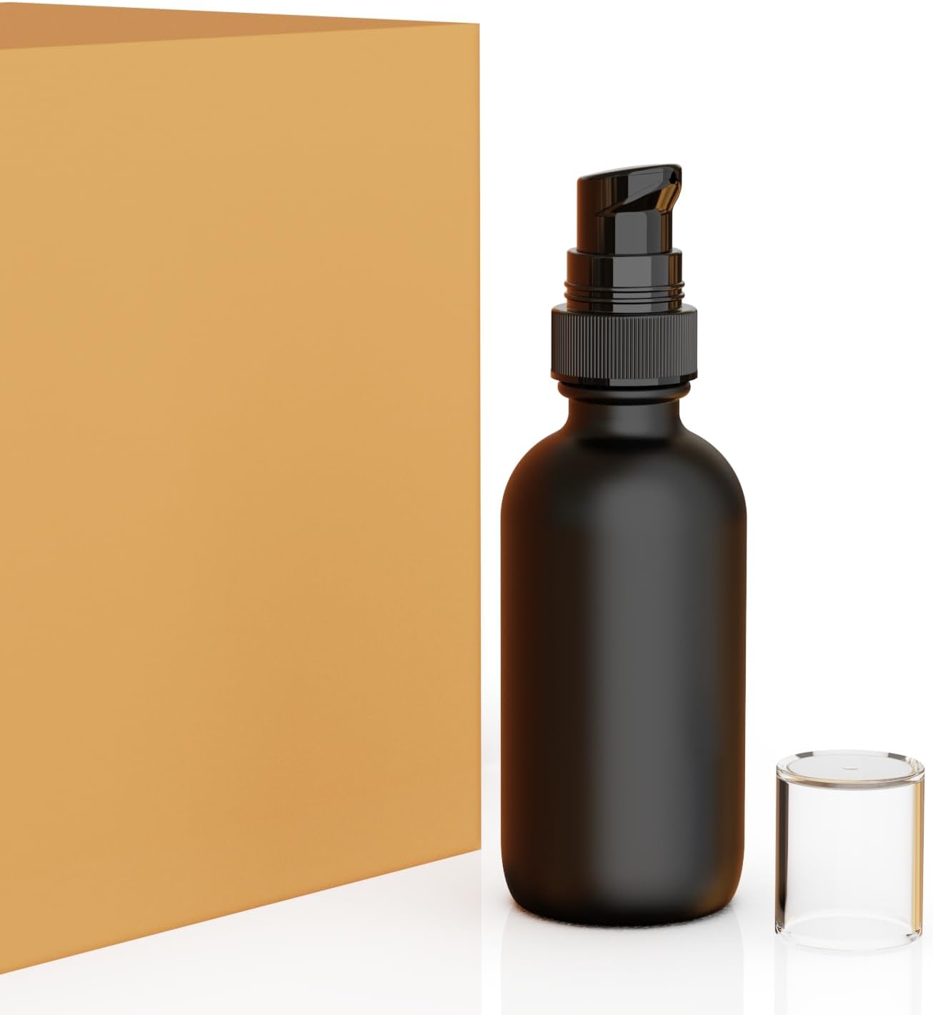 12Pack 2oz Black Glass Pump Bottles, 60ml with Black Pump, Empty Refillable Travel Small Container For Lotion Cream Essentil Oil Shampoo (60mlpumpBLK)