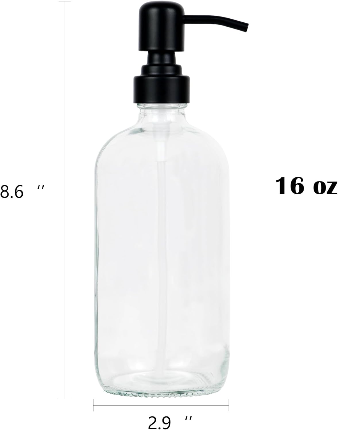 16 oz Refillable Glass Soap Dispenser with Black Rustproof Stainless Steel Pump, Glass Soap Dispenser for Hand Soap, Lotion, for Kitchen and Bathroom (Amber) (Clear)