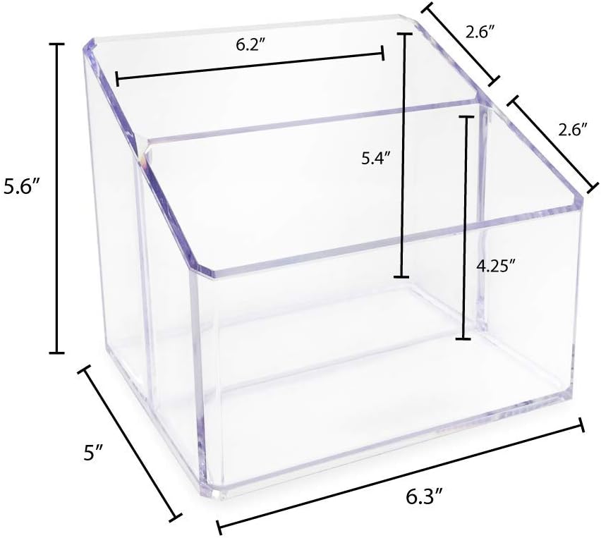 Isaac Jacobs Clear Acrylic 2-Section Organizer, Remote Holder & Multi-Functional Makeup, Brush, Pen & Pencil Storage Solution, for The Home, Bathroom, Office, Child’s Desk (2-Section, Clear)