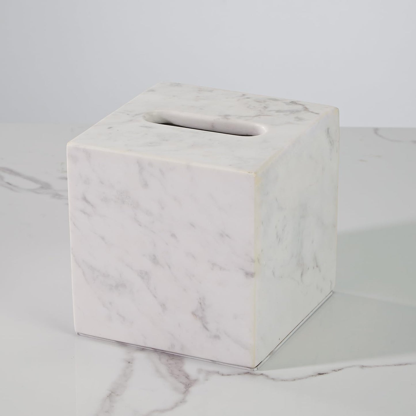 Luxury White Marble Bathroom Essentials Set - Elegant Spa Collection with Timeless Design, High-End Bath Accessories, Premium Stone Craftsmanship for Modern & Classic Decor (Tissue Box)