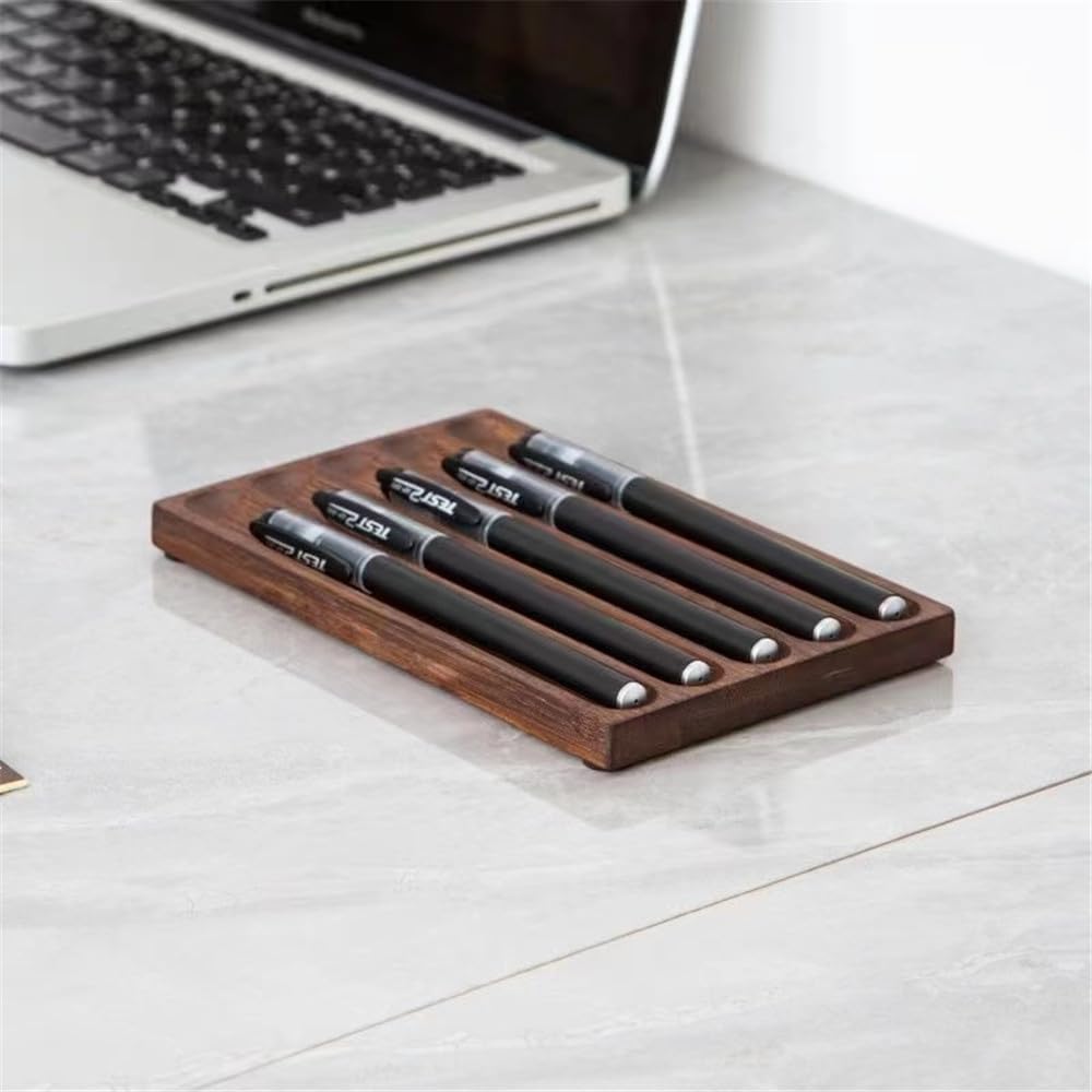 Pen holder Organizer of Office desks,Walnut Desk Pen Stand,Wave Pen Tray Accessory,Teacher Gifts,Suitable for School,Home,Desktop Art Accessories (Walnut, 5 Grid)