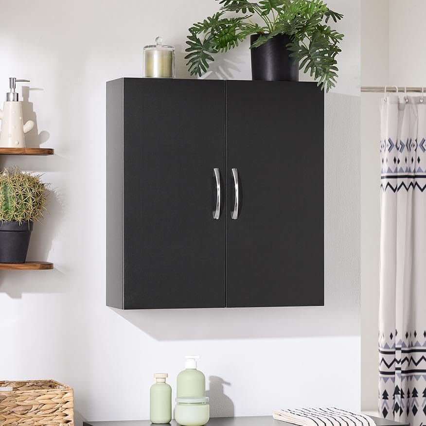 SoBuy Black Bathroom Wall Cabinet, Over The Toilet Storage Cabinet, Small Wall Mounted Medicine Cabinet with Adjustable Shelf, Narrow Floating Cabinet for Laundry Room Kitchen Entryway, BZR200-T-SCH