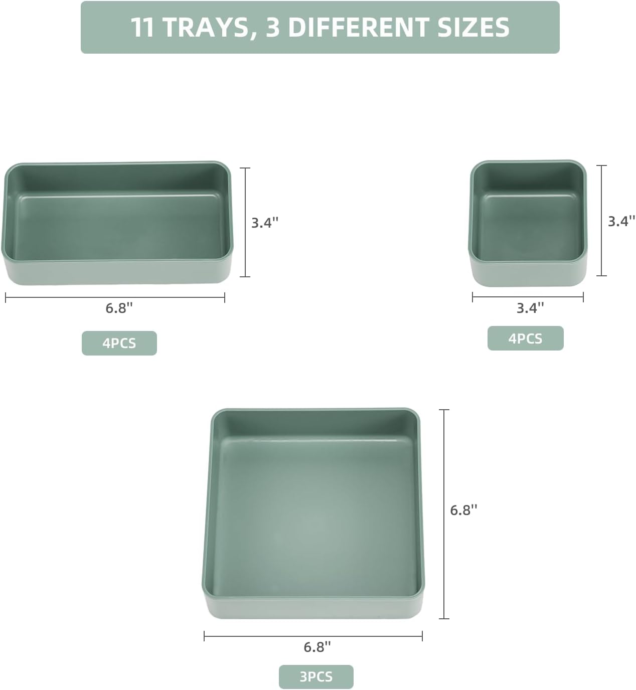 CHANCETSUI 11-Piece Stackable Drawer Organizer Set, Multi-size Desk Drawer Organizer Trays Vanity Storage Bins for Storing Makeup, Stationery, Utensils in Bathroom Dresser, Office and Kitchen