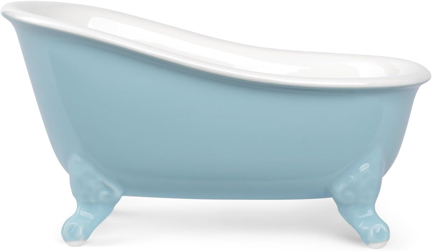 6.1" Vintage Ceramic Mini Decorative Clawfoot Bathtub Bar Soap Dish, Kitchen Sponge Holder and Shower Tray for Bathroom, 1 Pack (Baby Blue)