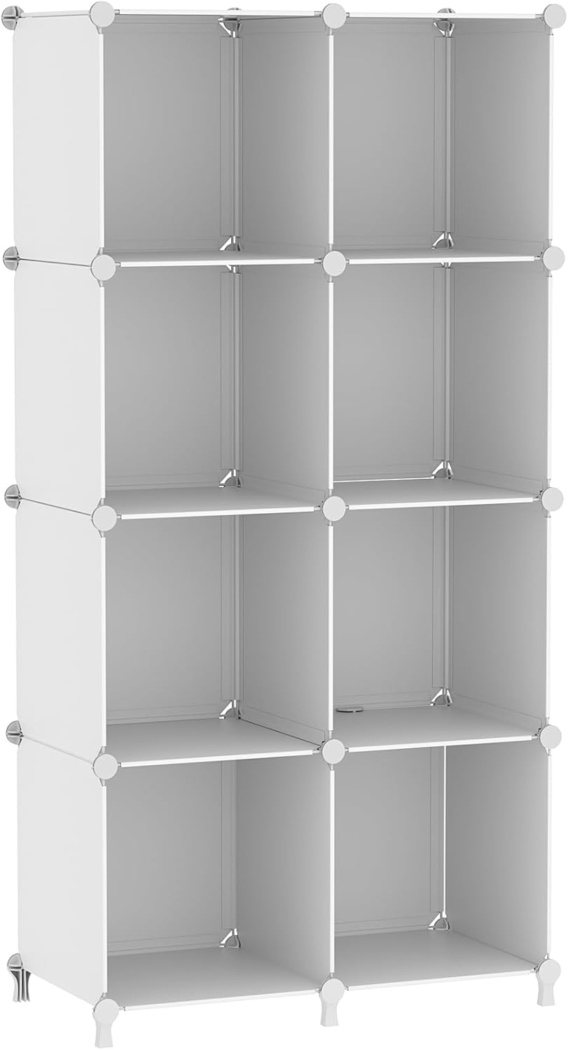 AWTATOS 8 Cube Storage Organizer, Closet Organizer Storage Shelf, Bookcase Bookshelf, DIY Stackable Storage Cubes Shelves for Closet, Bedroom, Home, Office, White