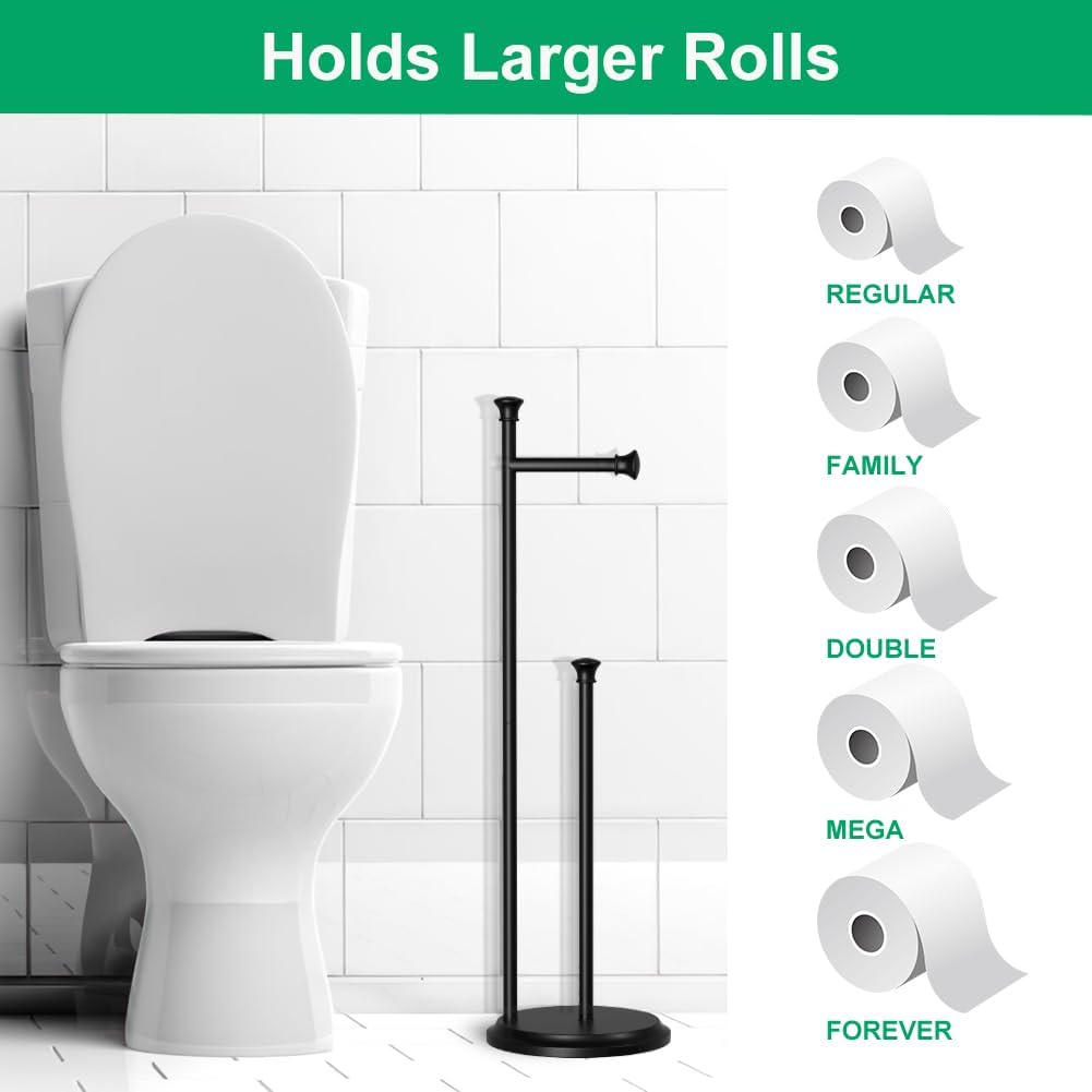 Toilet Paper Holder Free Standing, Black Toilet Paper Holder, Bathroom Storage for 5 Mega Rolls, 27.6”H