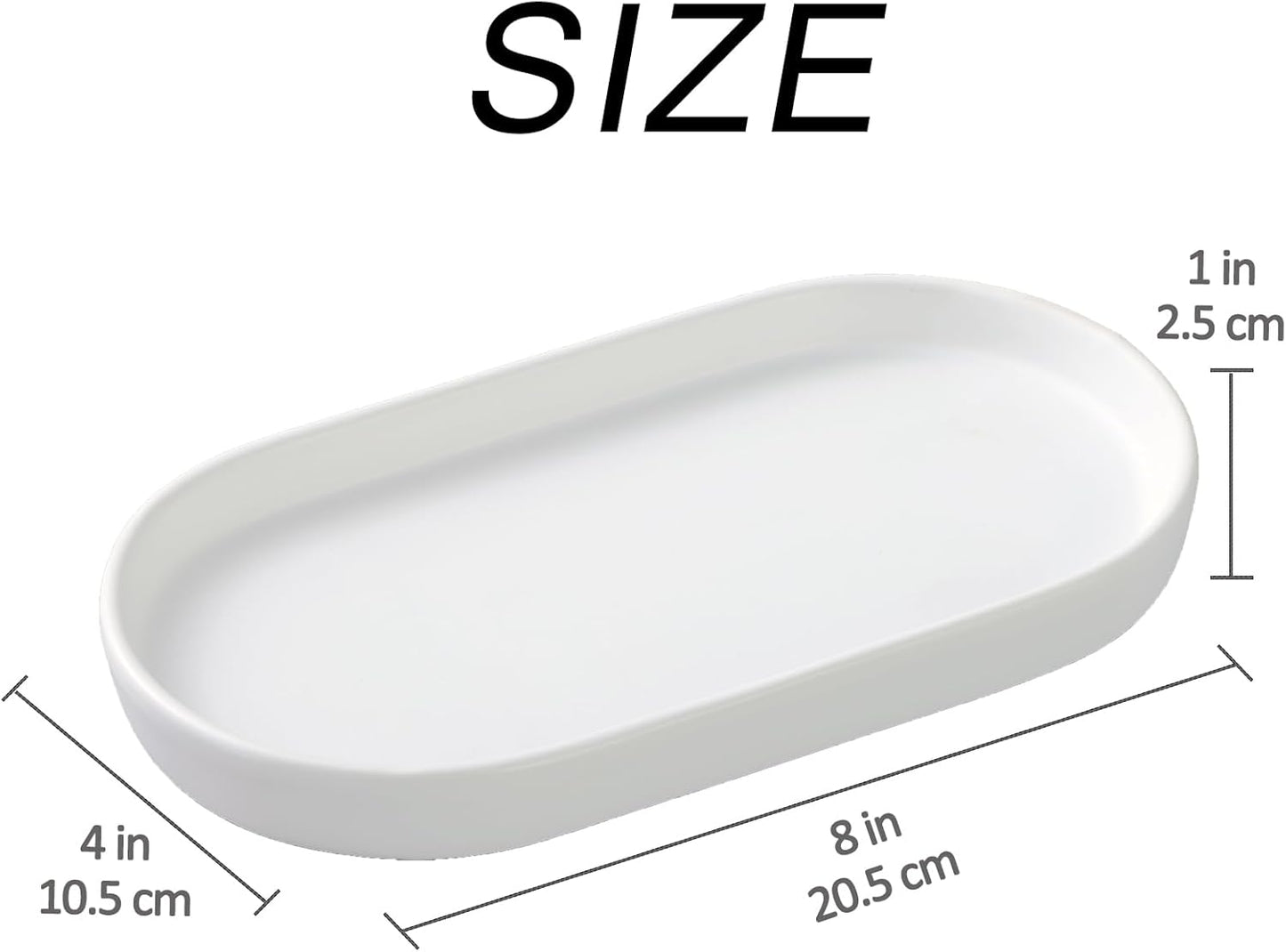 2 Pack White Round Soap Dispenser Tray - 8'' Ceramic Vanity Tray & Organizer Plate Set, Bathroom & Kitchen Countertop Decor for Soap Dispenser, Jewelry, Cosmetics, Sink